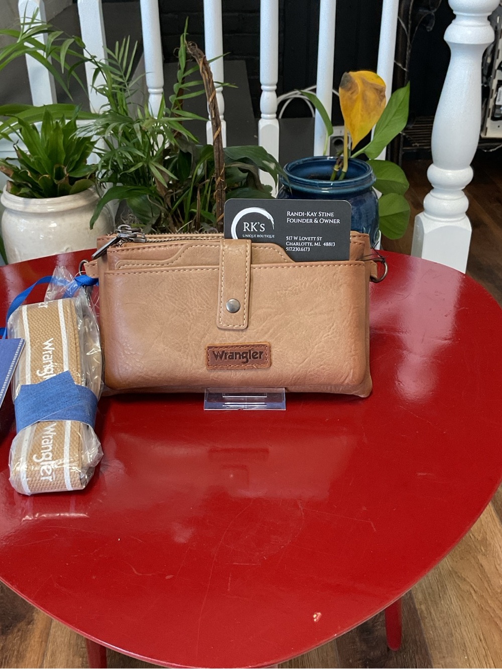 Wrangler Beige/Tan Leather Crossbody Wallet Purse